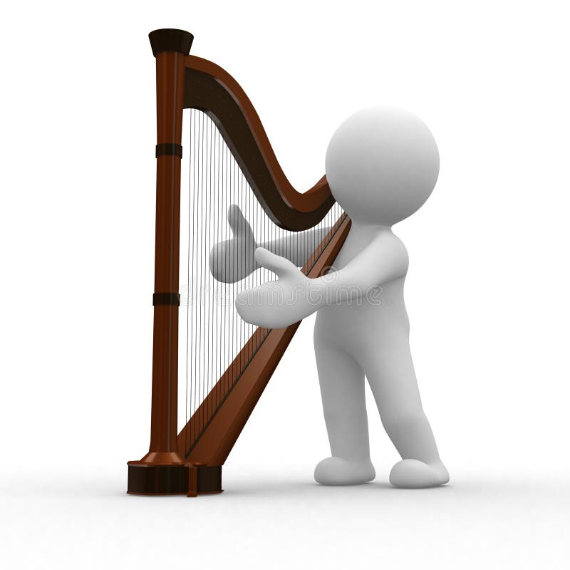 3d, umano, suonare una melodia per la sua arpa.