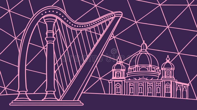 Harp and Grand Dome Building Architecture Music Projektowanie wektorowe motywu Generative AI royalty ilustracja