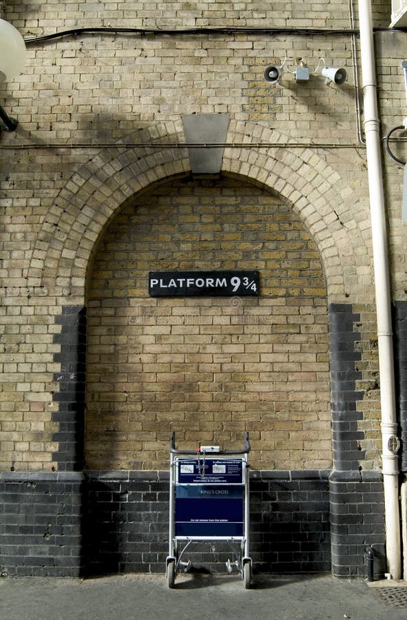Entrance to Platform 9 3/4 at King's Cross railway station, London, from which young wizards depart for school. Entrance to Platform 9 3/4 at King's Cross railway station, London, from which young wizards depart for school.