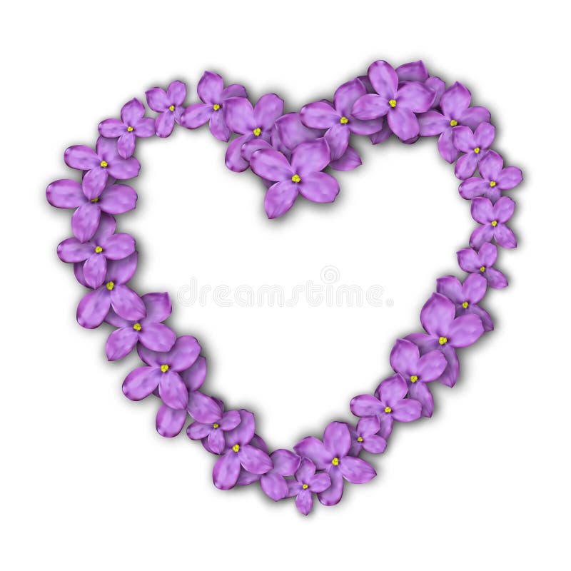 Hart van lilac bloemen Prentbriefkaar aan de dag van Valentine ` s Purpere bloemen vector illustratie Hart van lilac bloemen Prentbriefkaar aan de dag van Valentine ` s Purpere bloemen vector illustratie