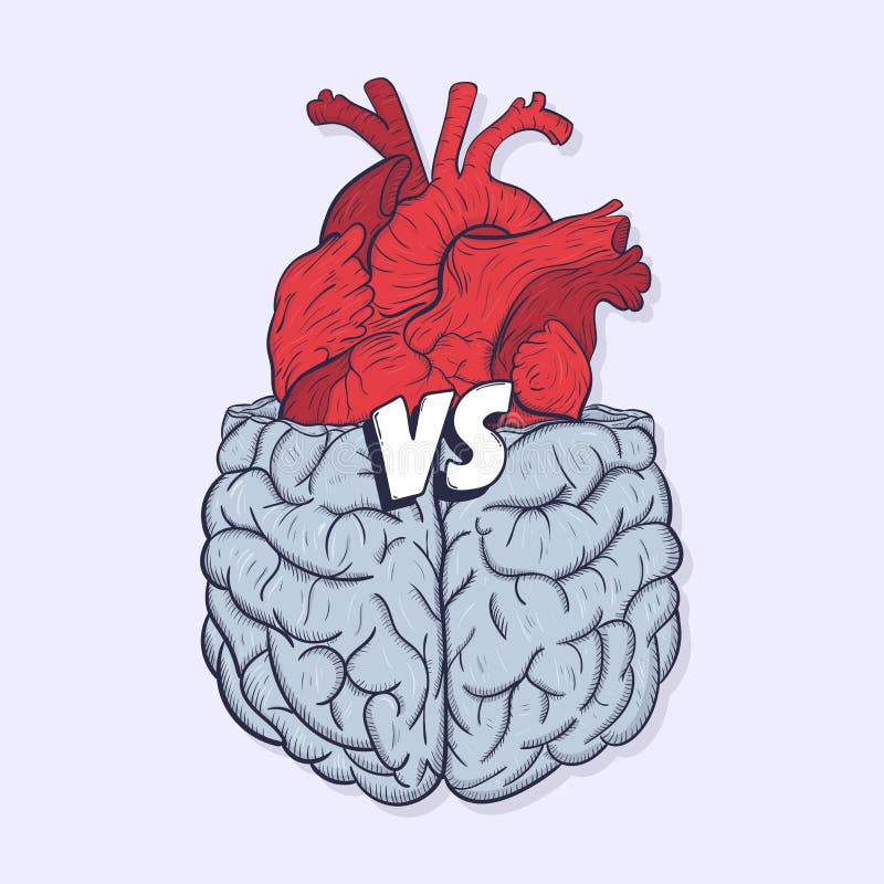 Hart versus hersenen Concept mening tegen liefdestrijd, moeilijke keus Hand getrokken vectorillustratie vector illustratie Hart versus hersenen Concept mening tegen liefdestrijd, moeilijke keus Hand getrokken vectorillustratie vector illustratie