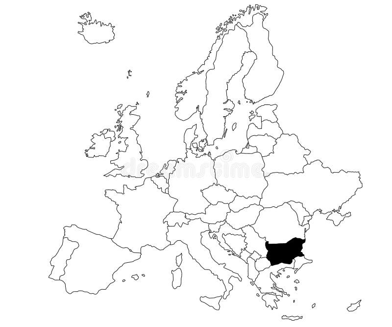 Harta continentului pe fond alb al Bulgariei pe continentul european. . stock illustration