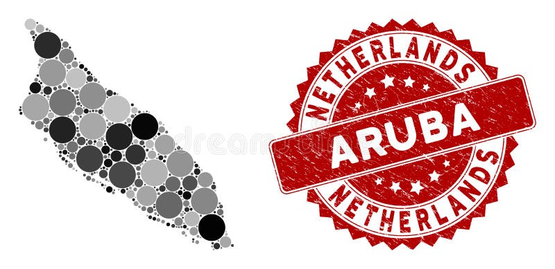 Harta insulei Aruba mozaic și sigiliul cercului de ajutor vector illustration