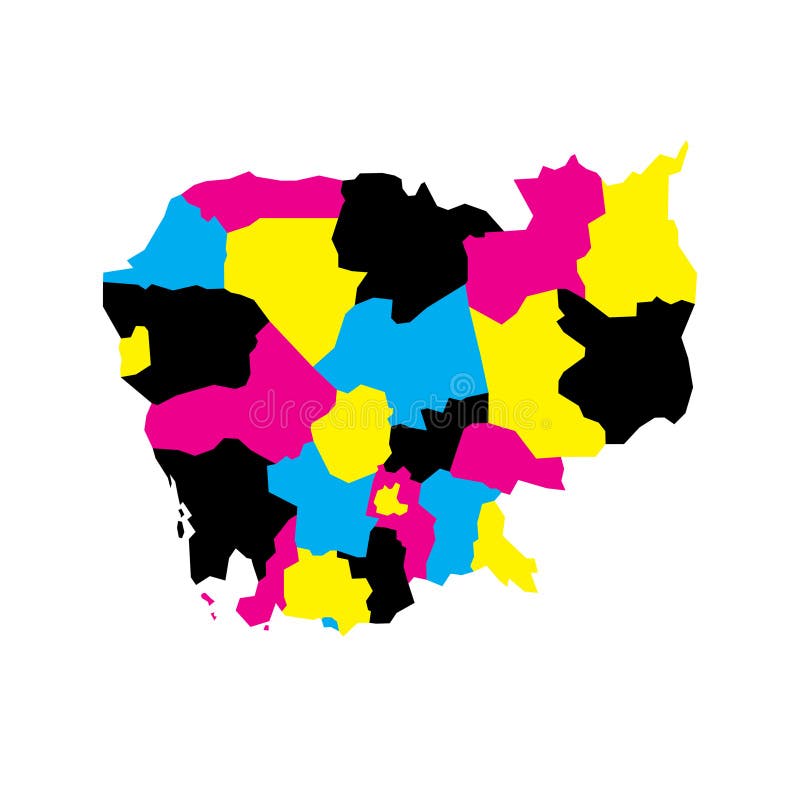 Harta politică cambodgiană a diviziunilor administrative stock illustration