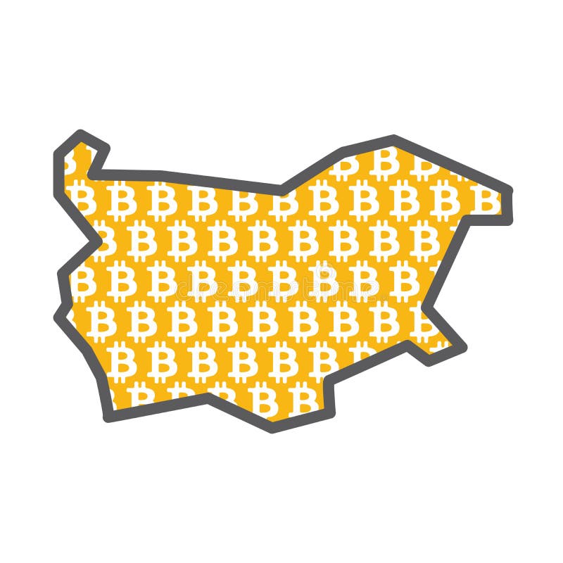 Harta țării bulgare cu sigla monedei criptografice bitcoin stock illustration