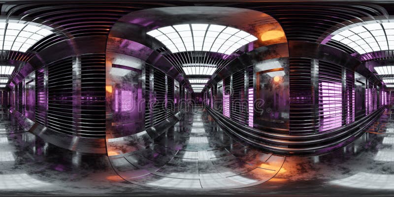 Hartă a mediului panoramei complete cu 360 de grade a mediului ambiant al stației spațiale abstracte de culoare închisă cu redare stock illustration