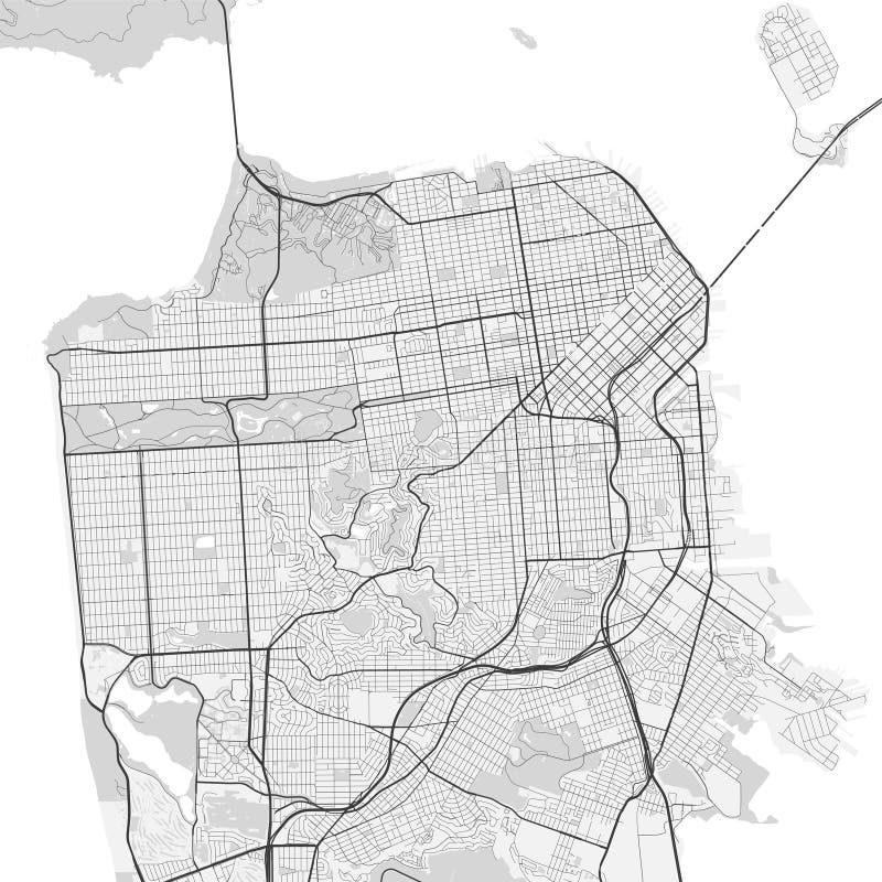 Hartă vectorială a orașului San Francisco. poster cu tonuri de gri urbane. hartă rutieră cu vedere metropolitană a zonei urbane stock illustration