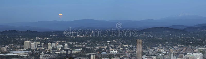 Harvest Full Moon Over Portland Panorama stock photography Harvest Full Moon Over Portland Panorama stock photography