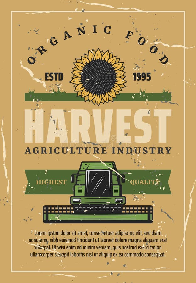 Harvest retro poster, sunflower and combine royalty free illustration Harvest retro poster, sunflower and combine royalty free illustration