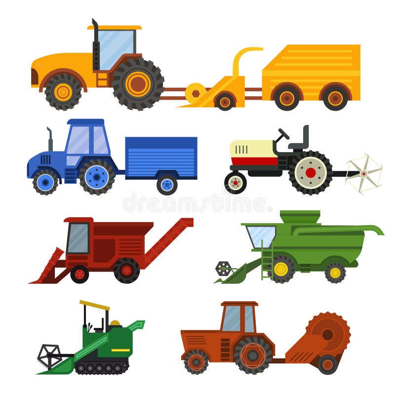 Harvester Machine Vector Set. Stock Vector Illustration of farmland