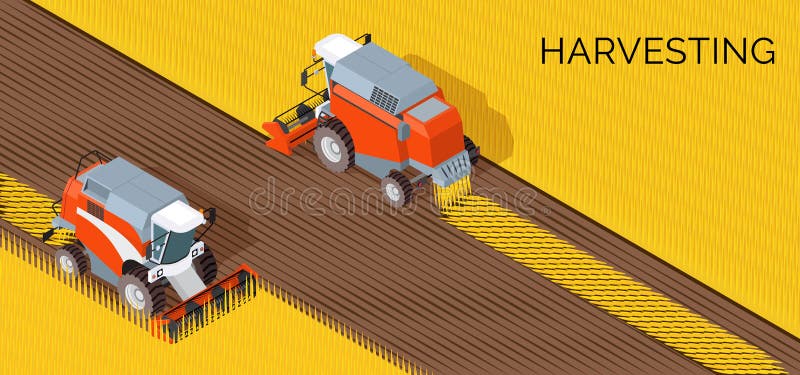 Harvesting concept, combine, agriculture machine on field with grain crop stock illustration Harvesting concept, combine, agriculture machine on field with grain crop stock illustration
