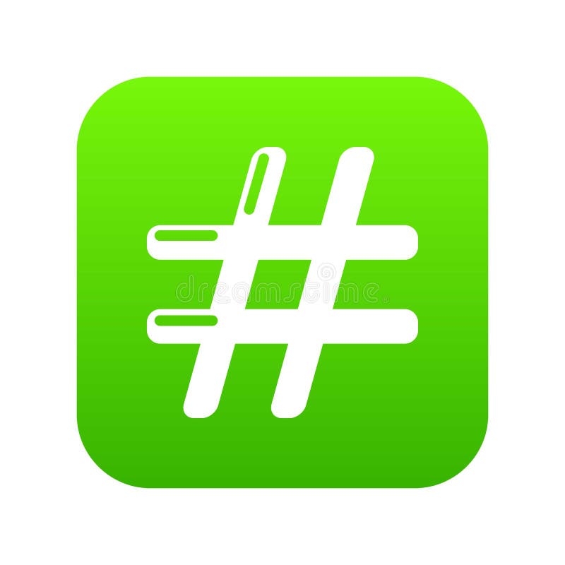 White Hashtag Icon Isolated On Green Background Stock Vector