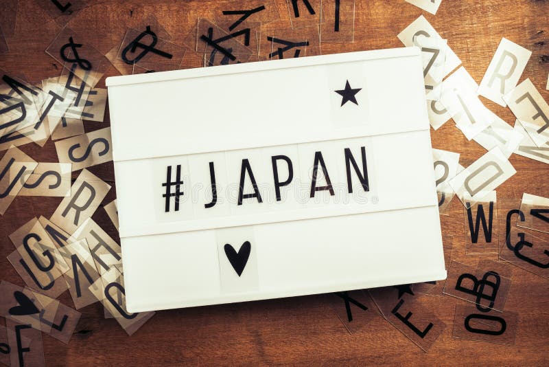 Hashtag Japan on Lightbox stock photo. Image of graduated 