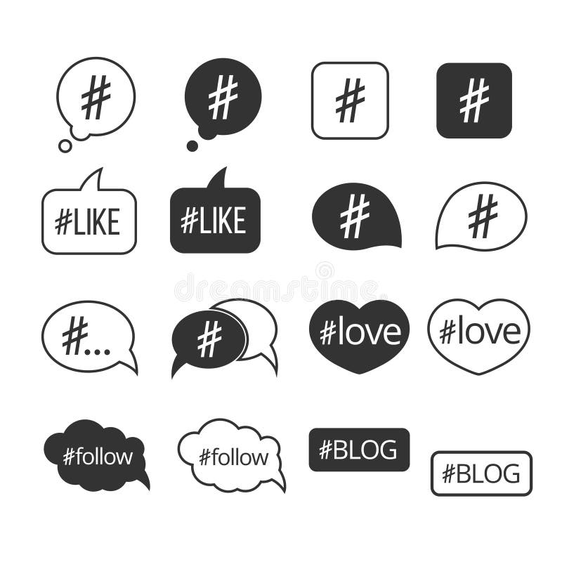 Hashtag post social media vector icons set vector illustration Hashtag post social media vector icons set vector illustration