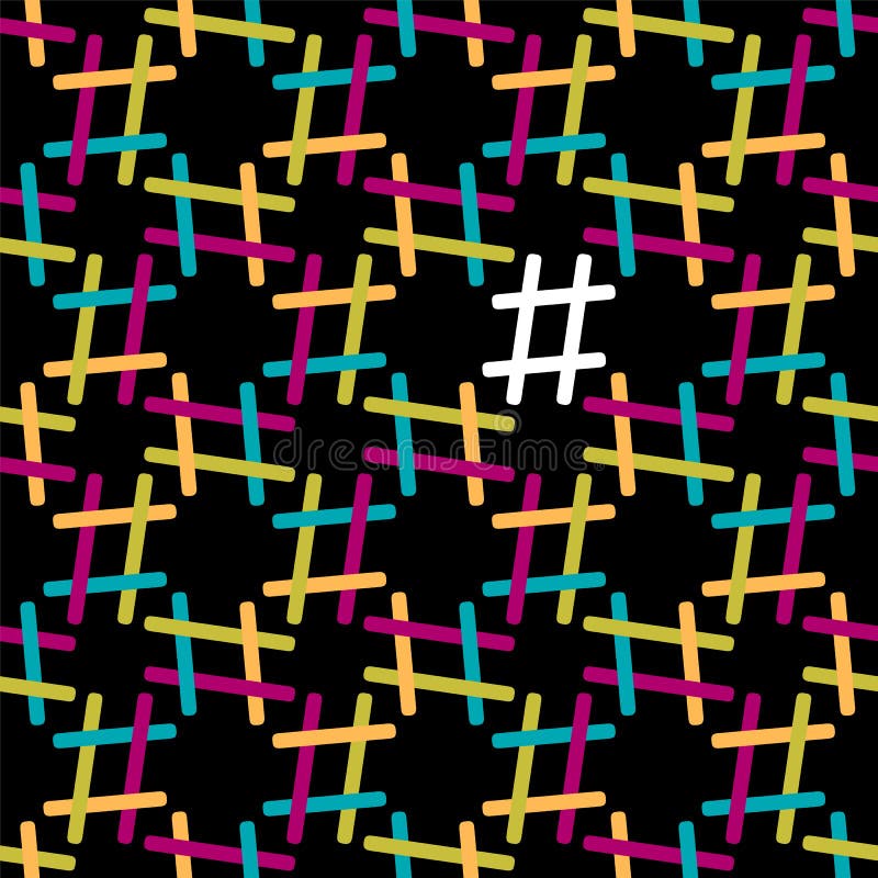 Hashtag seamless pattern on black background stock illustration