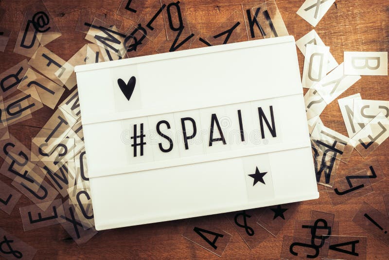 Hashtag Spain on Lightbox stock photo. Image of love 