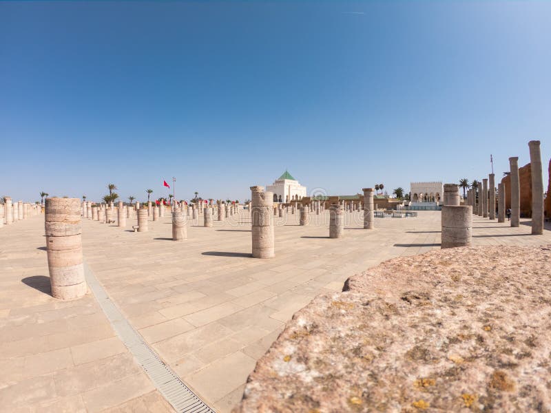 Hassan Tower in Rabat, Morocco minaret of incomplete mosque with 348 columns around royalty free stock photos Hassan Tower in Rabat, Morocco minaret of incomplete mosque with 348 columns around royalty free stock photos