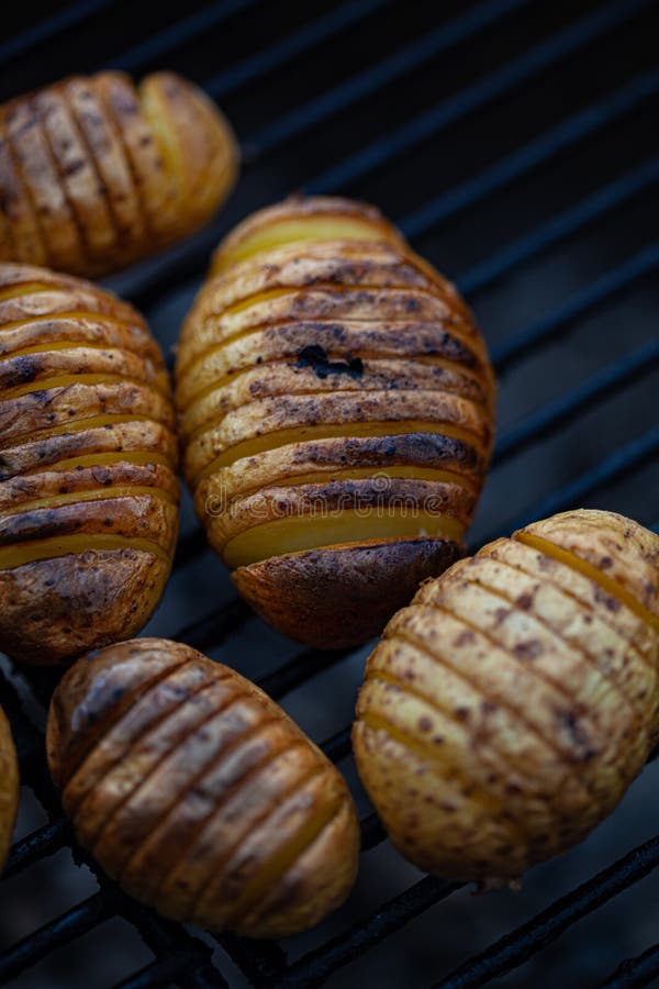 Hasselback Potatoes on a Bbq Rack. Stock Photo Image of close, food 217968180