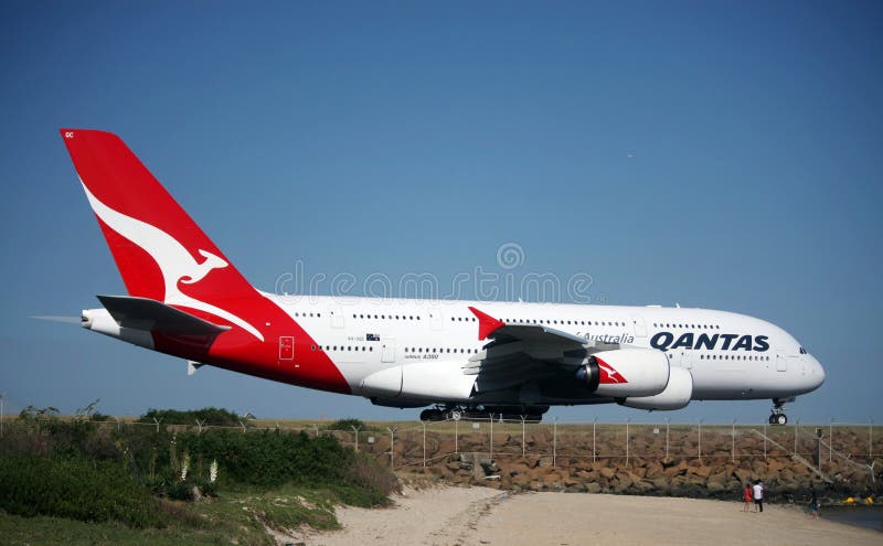 The Qantas Airbus A380 departing Sydney Airport, 8 February 2009. The Qantas Airbus A380 departing Sydney Airport, 8 February 2009.