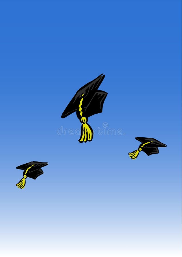 Hat graduation in the air to celebrate with happiness. Graduation hat sketch illustrations