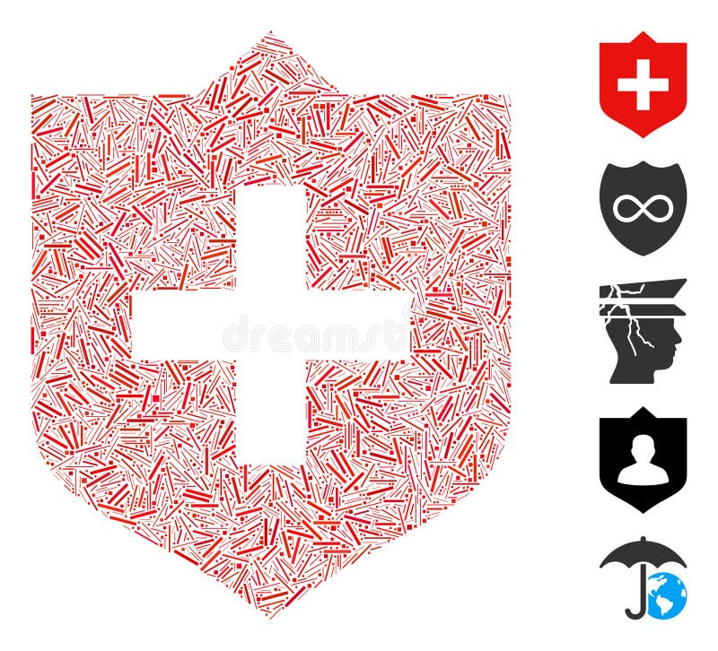 Hatch Collage Shield Icon vector illustration