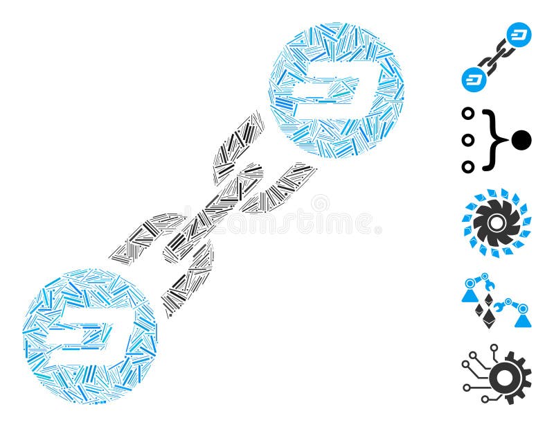 Hatch Mosaic Dash Blockchain Icon. Dash Mosaic based on Dash blockchain icon. Mosaic vector Dash blockchain is created with randomized dash items. Bonus icons are added