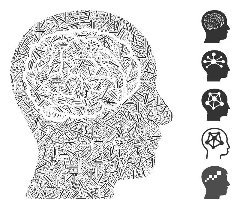 Hatch Mosaic Head Brain Icon stock illustration