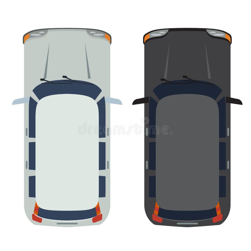 Hatchback Car top view. White and black Realistic and flat color style design vector. vector illustration Hatchback Car top view. White and black Realistic and flat color style design vector. vector illustration