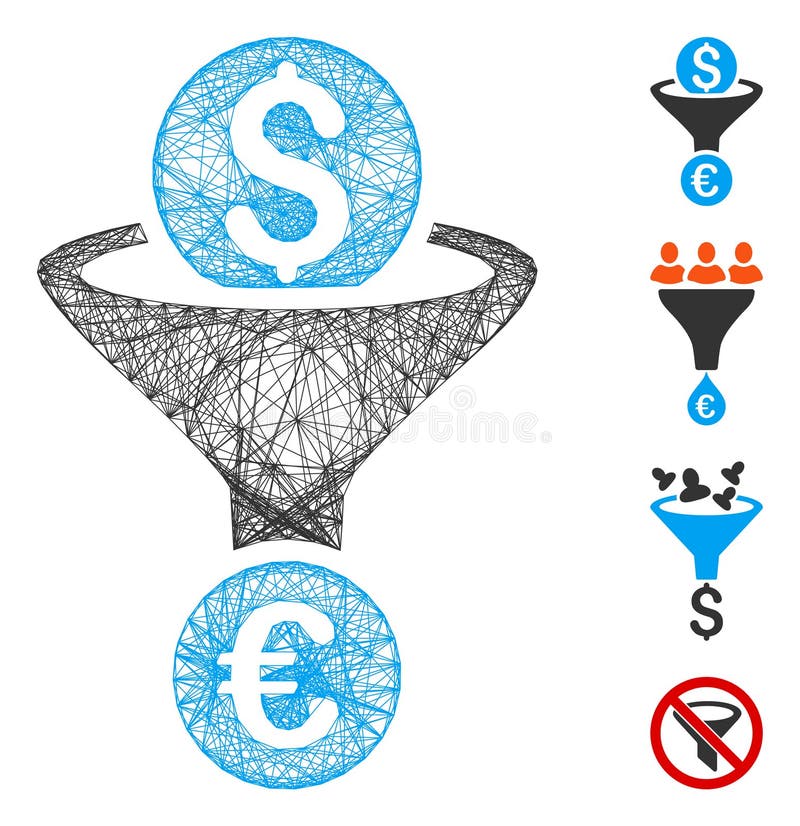 Hatched Dollar Euro Conversion Funnel Vector Mesh royalty free illustration