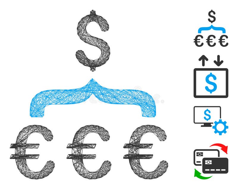 Hatched Euro Dollar Conversion Aggregator Vector Mesh vector illustration