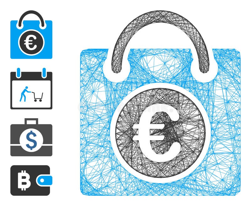 Hatched Euro Shopping Bag Vector Mesh stock illustration
