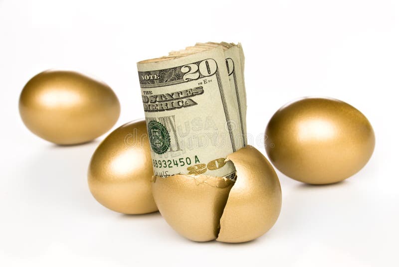 Hatched golden egg with cash