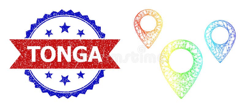 Hatched Map Objects Mesh Icon with Spectral Gradient and Distress Bicolor Tonga Seal royalty free illustration