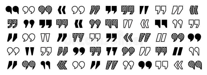 Hatched text quotation marks. Hand drawn quotes icon. Typographic speech mark symbol. Vector illustration. Message or vector illustration