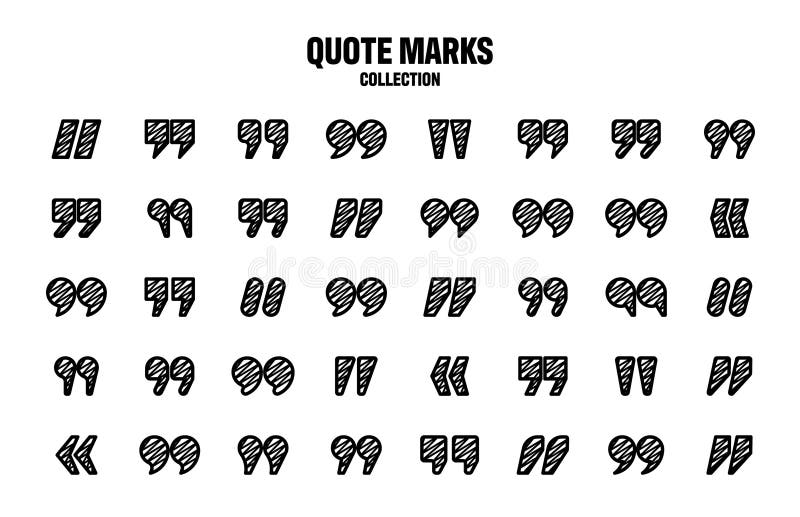 Hatched text quotation marks. Hand drawn quotes icon. Typographic speech mark symbol. Vector illustration. Message or vector illustration