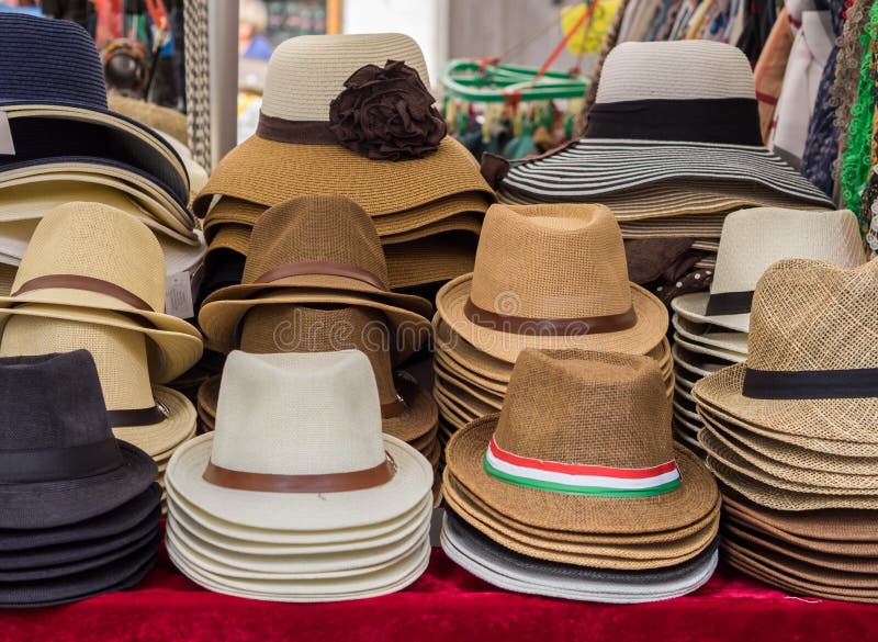 Hats on Display on Market Stall Stock Photo Image of varieties