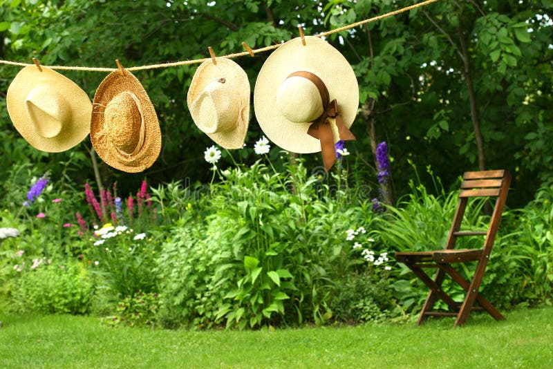 Hats hanging on clothesline