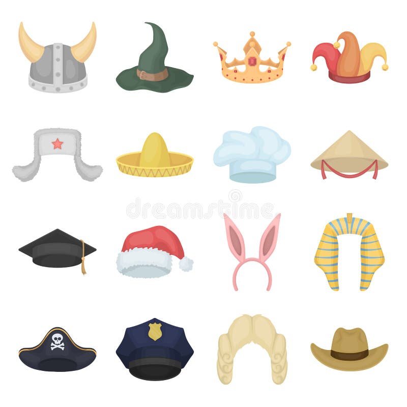 Hats Set Icons in Cartoon Style. Big Collection of Hats Vector ...