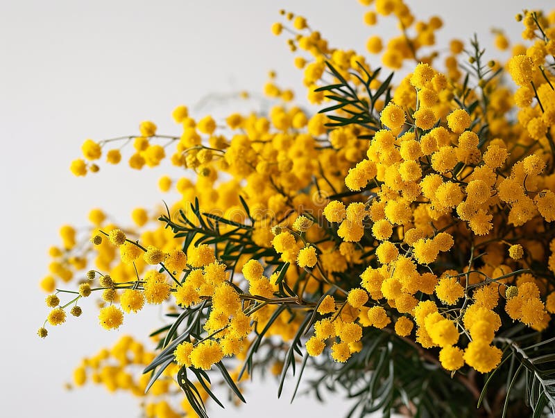Haufen Mimosas für Frauen Tag auf weißem Hintergrund lizenzfreie abbildung