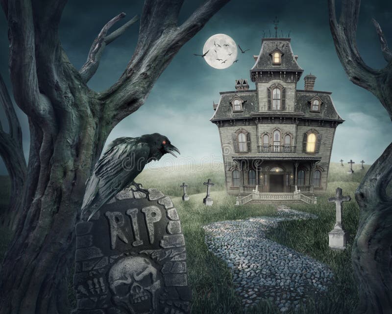 Strašidelný dům a strašidelný hřbitov.