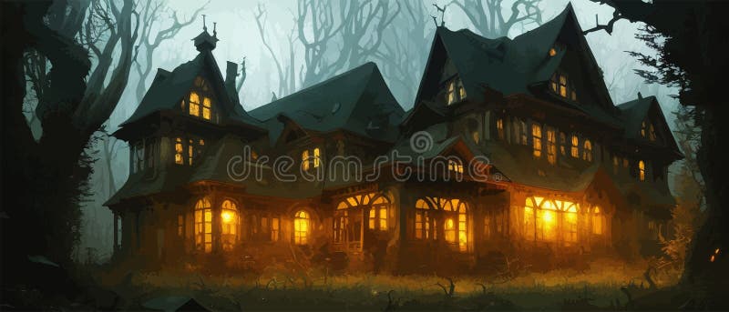 Haunted Mansion with Spooky Backdrop, Haunted House with Lights in ...