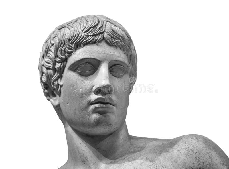 Haupt- und Schulterdetail der alten Skulptur Getrennt auf weißem Hintergrund lizenzfreie stockbilder Haupt- und Schulterdetail der alten Skulptur Getrennt auf weißem Hintergrund lizenzfreie stockbilder
