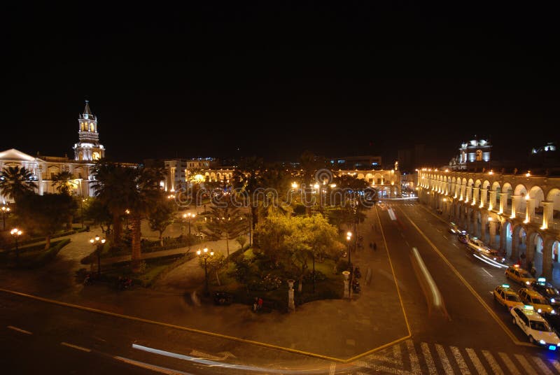 Hauptpiazza in Arequipa, Peru Stockfoto Bild von piazza, nacht 13194308
