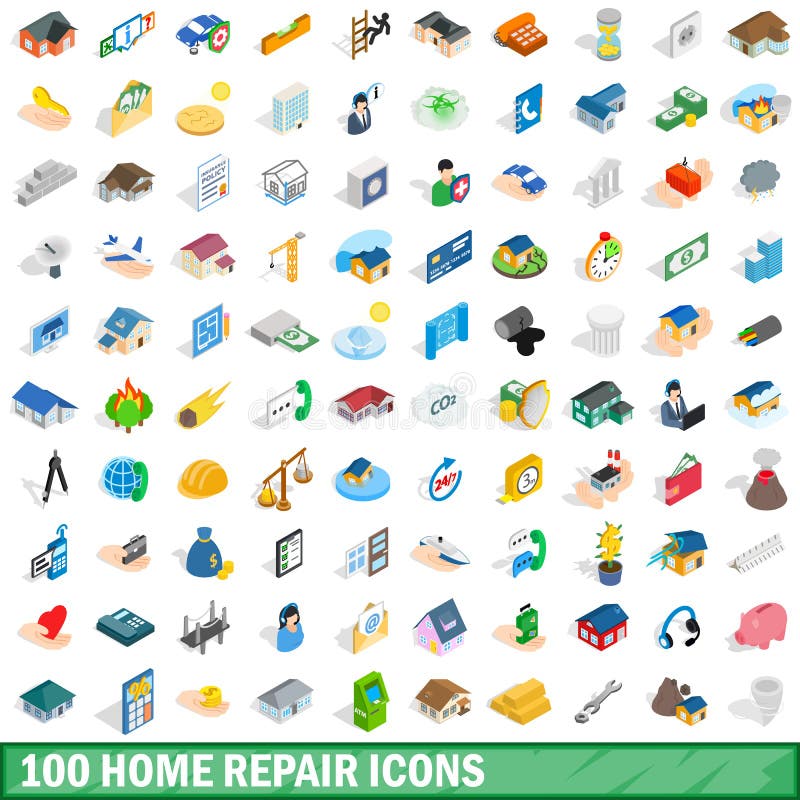 100 Hauptreparaturikonen stellten, isometrische Art 3d ein lizenzfreie abbildung 100 Hauptreparaturikonen stellten, isometrische Art 3d ein lizenzfreie abbildung