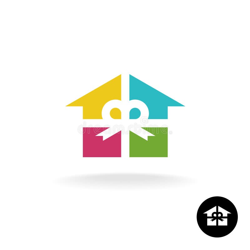 Haus als anwesendes Logo Bunter Geschenk-Kasten lizenzfreie abbildung