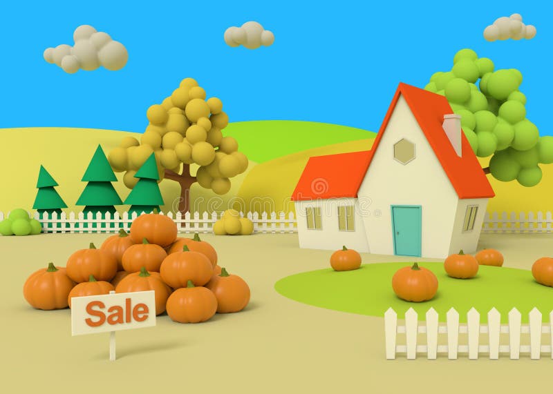 Haus auf dem Gebiet von Kürbisen auf dem Hintergrund der Herbst priors Malerische ländliche Landschaft mit Ernte in der Karikatur stock abbildung Haus auf dem Gebiet von Kürbisen auf dem Hintergrund der Herbst priors Malerische ländliche Landschaft mit Ernte in der Karikatur stock abbildung