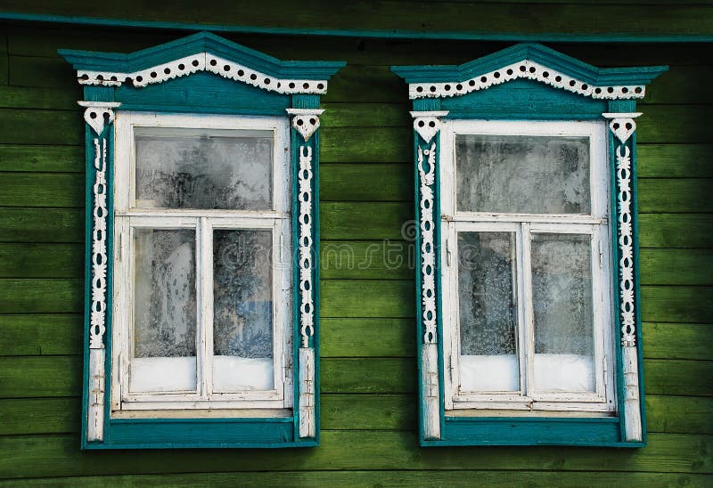HausFenster Im Russischen Dorf Stockfoto Bild von