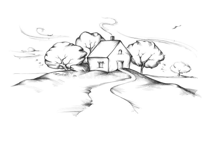 Haus Mit Garten Hinter Einem Bretterzaun Stock Abbildung Illustration