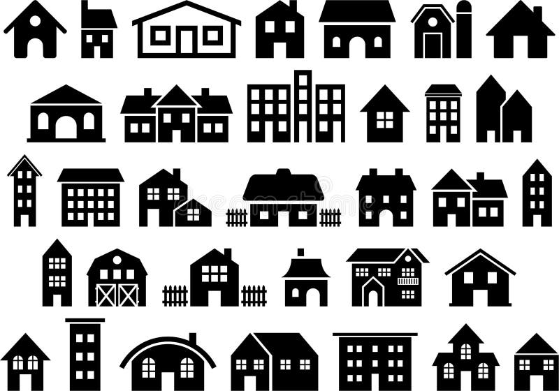 Haus- und Gebäudeikonen vektor abbildung Haus- und Gebäudeikonen vektor abbildung