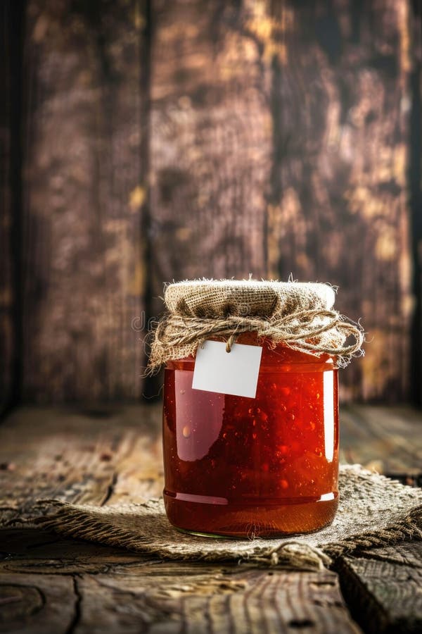 Hausgemachte Erdbeermarmelade in einem Glas mit rustikalem Einbruch lizenzfreies stockbild